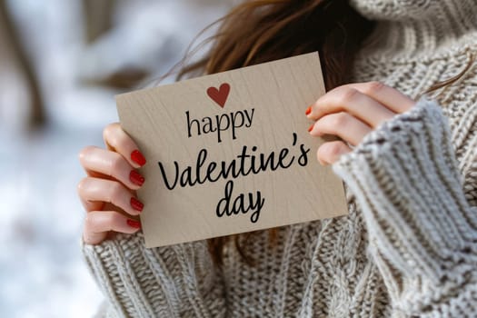 woman hold Happy valentines day greeting card. valentine day concept .generative ai.