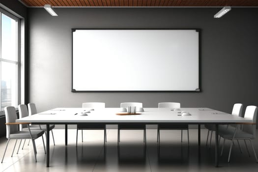 Empty meeting room Conference with chair table and white board Generative AI.