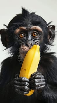 Portrait of a monkey hold a banana , Generate Ai.
