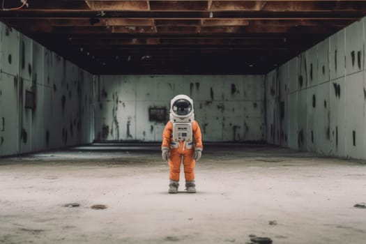 Astronaut walking down at the old streets Generative AI.