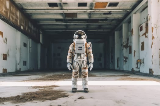 Astronaut walking down at the old streets Generative AI.