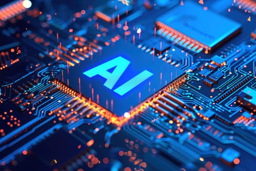AI text on CPU Circuit board, Artificial Intelligence concept. AI generative.