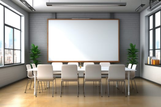 Empty meeting room Conference with chair table and white board Generative AI.
