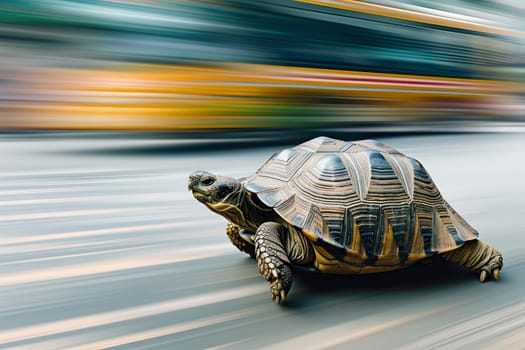 A turtle that fast runs in blur background .generative AI.