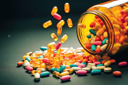 Background with many different medications pills and capsules Generative AI.