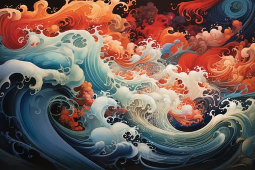 swirling vortex of vibrant paint splatters Japan style Generative AI.