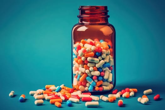 Background with many different medications pills and capsules Generative AI.