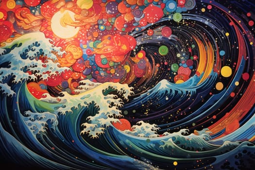 swirling vortex of vibrant paint splatters Japan style Generative AI.