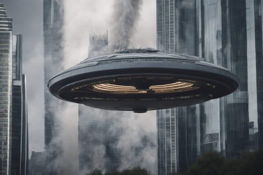 A photo capturing a large black object flying through a cloudy sky.