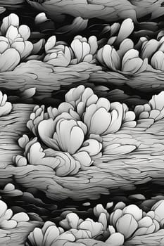 This black and white photo showcases a bunch of flowers, highlighting their beauty in a seamless pattern for background use.