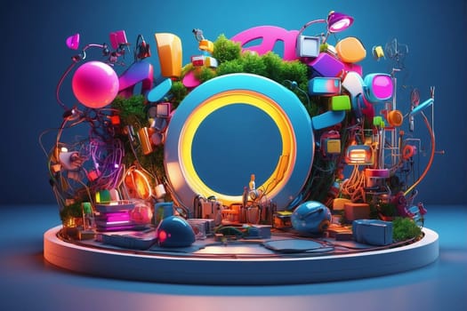 A vibrant display featuring an assortment of colors and a circular object placed on top.