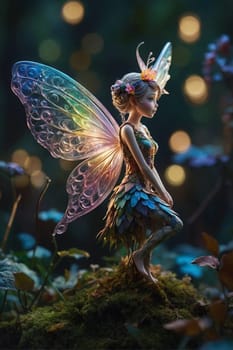 A fairy perched on a vibrant green field, creating a enchanting scene.