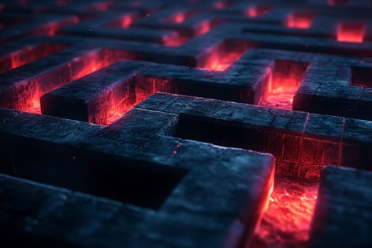 Abstract maze labyrinth wallpaper, Black labyrinth background.