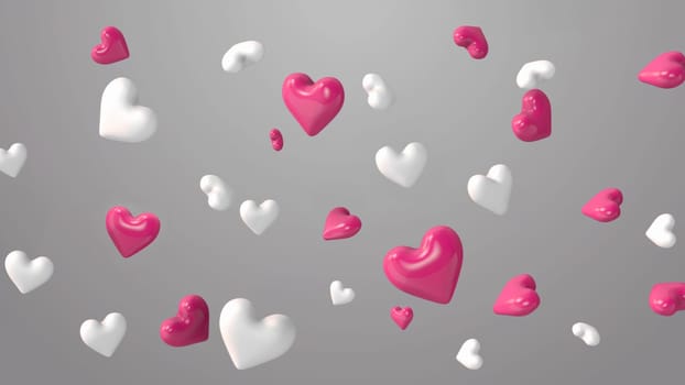 3d render of hearts on the beautiful pink background in 5k