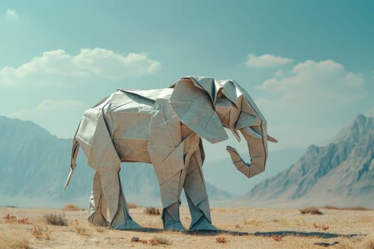 Earth and animal, Abstract origami paper art elephant, Concept Nature reserve conserve Wildlife.