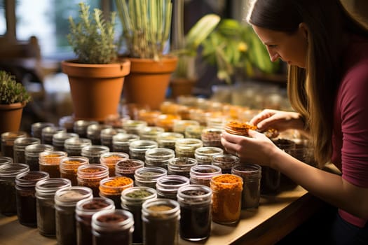 Samples of a variety of mineral fertilizers for the soil on the table in the laboratory.