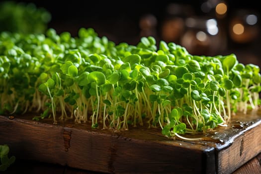 close-up of microgreens in plastic small containers, growing microgreens.