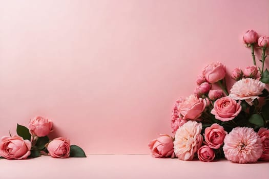 A vibrant collection of pink flowers adorns a pink background, creating a striking visual display.