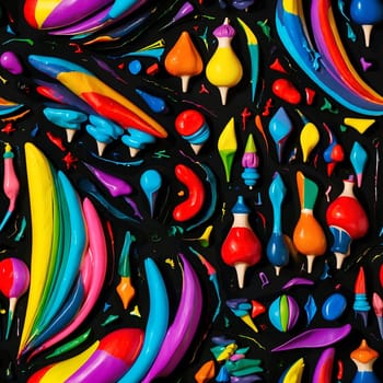 This close-up photo captures a vibrant mix of colorful objects, showcasing their intricate details and textures.