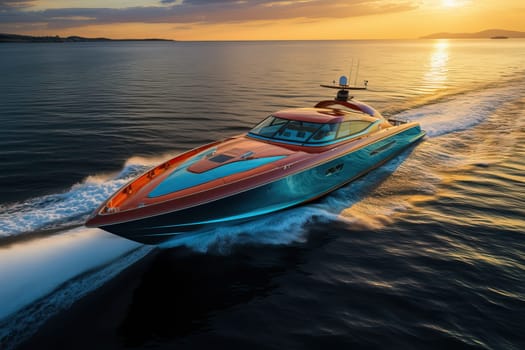 Top view of sailing speed boat, speed boat in the sea.