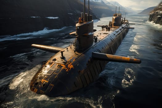 A military submarine floats above water, a ship that does not sink under water.