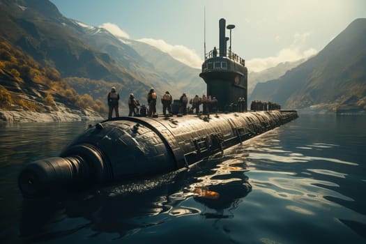 A military submarine floats above water, a ship that does not sink under water.