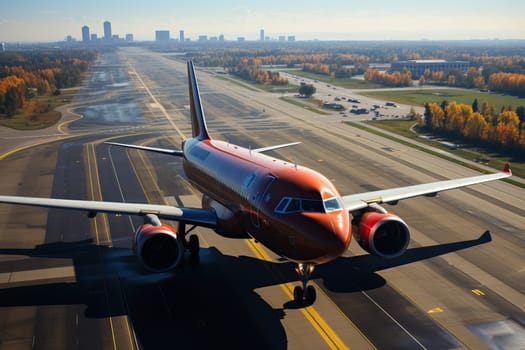 Passenger plane on the runway at the airport, air passenger transportation.