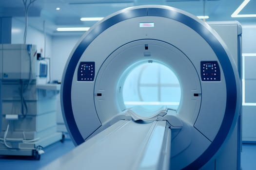 Advanced mri or ct scanner, medical diagnostic machine at hospital lab. Neural network generated image. Not based on any actual scene or pattern.