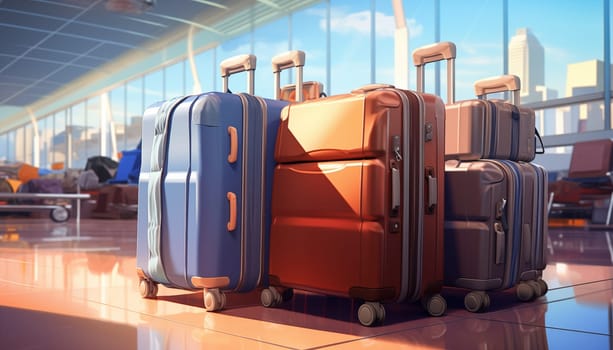 The concept of tourism and travel. Suitcases at the airport. High quality illustration