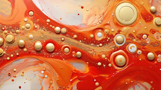 Abstract artistic background with red marble and golden paint stains. Generated AI