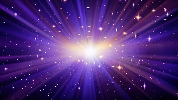 Abstract backgound with purple and orange light rays. God rays or light burst with bokeh. Generated AI