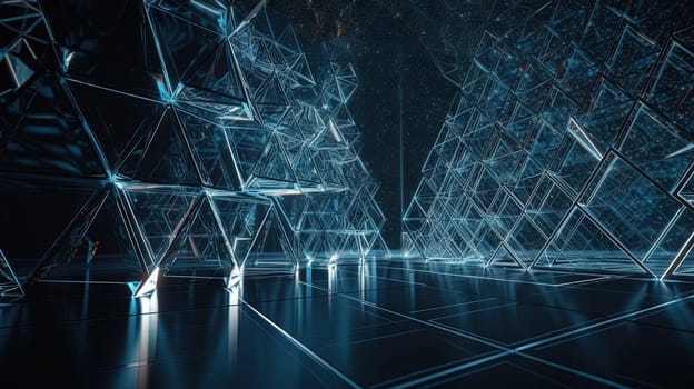 Abstract background with structure of neon triangles and technology style. Generated AI