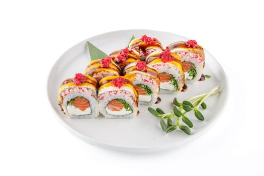 Roll scorched Aburi on a white background studio shooting 1