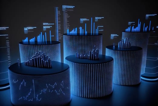 Abstract data graph concept with data clusters and particles. Digital sorting and management concept for business and finance. Generated AI