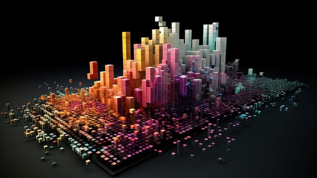 Business data graph concept with market data clusters and particles. Digital sorting and management concept for business and finance. Generated AI.