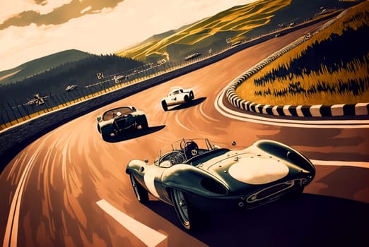 Racing car on the track. Outdoor race with fast cars making speed laps. Generated AI