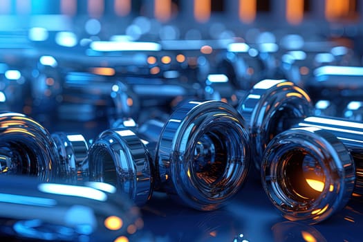 Abstract chrome pipes composition. Industry themed background with shiny metallic connected pipes. Generated AI