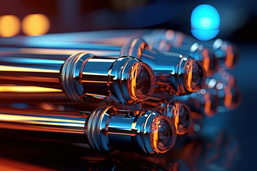 Abstract chrome pipes composition. Industry themed background with shiny metallic connected pipes. Generated AI