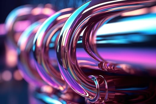 Abstract chrome pipes composition. Industry themed background with shiny metallic connected pipes. Generated AI