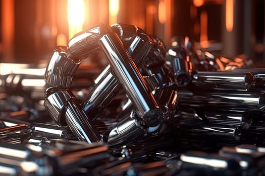 Abstract chrome pipes composition. Industry themed background with shiny metallic connected pipes. Generated AI