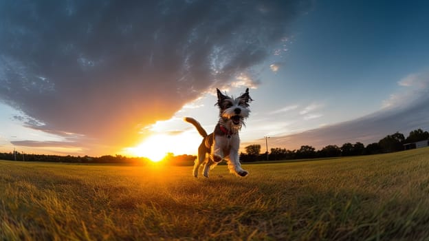 Cute puppy playing outside. Lifestyle dynamic dog photo in casual camera style. Generated AI