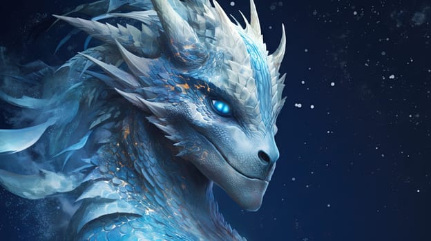 Blue dragon woman, mysterious monster from farytales and symbol of 2024 lunar year in Chinese calendar. Generated AI