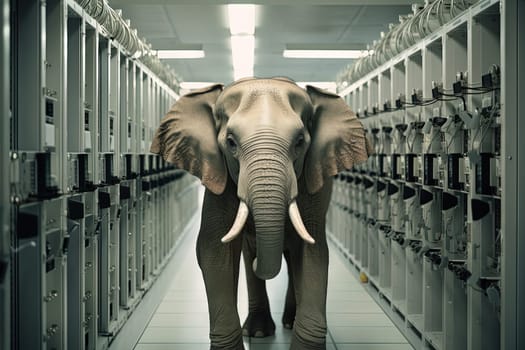 Elephant in the server room. Concept of the big data and digital fragility. Generated AI