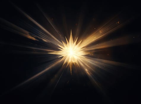 Star flare with yellow rays and beams on dark background. Generated AI