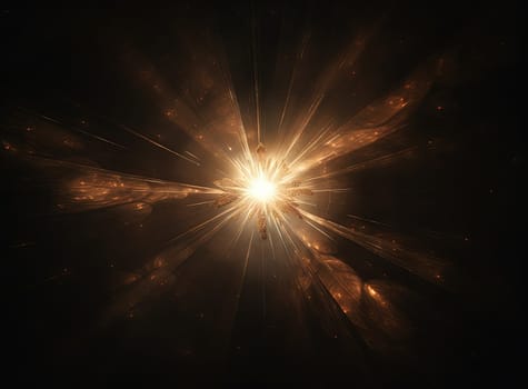 Sun flare with yellow rays and beams on dark background. Generated AI