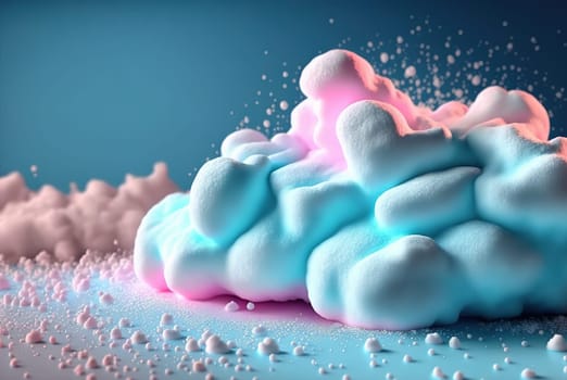 Abstract foam clouds with splashing forms and drops. Colorful foam cloud background. Generated AI