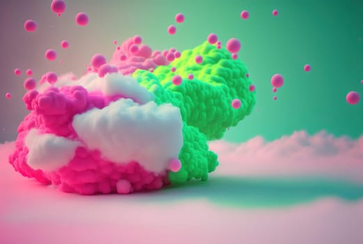 Abstract foam clouds with splashing forms and drops. Colorful foam cloud background. Generated AI