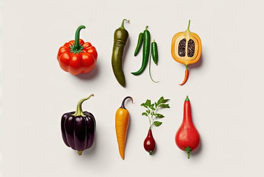 Fresh vegetables for cooking. Set of juicy vegetables on white background. Generated AI