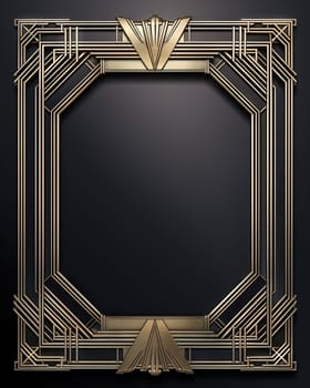 Golden art deco frame with ornament. Retro golden art deco or art nouveu frame in roaring 20s style. Generative AI