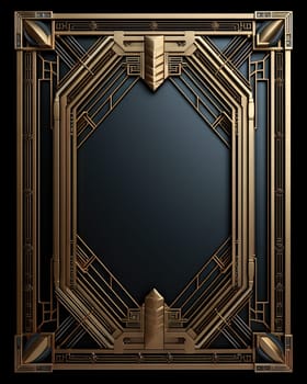 Golden art deco frame with ornament. Retro golden art deco or art nouveu frame in roaring 20s style. Generative AI